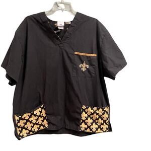 NFL Team Apparel New Orleans Saints Womens Scrub Top XL Fleur De Lis Football